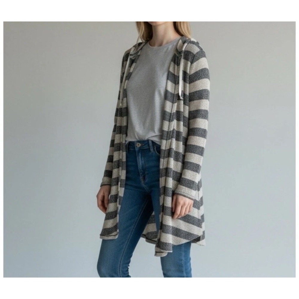 Abercrombie & Fitch Hooded Long Cardigan One Size Striped Lightweight‎ Y2K Prep